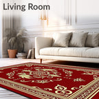 Crimson Golden Floral Medallion Border Rug
