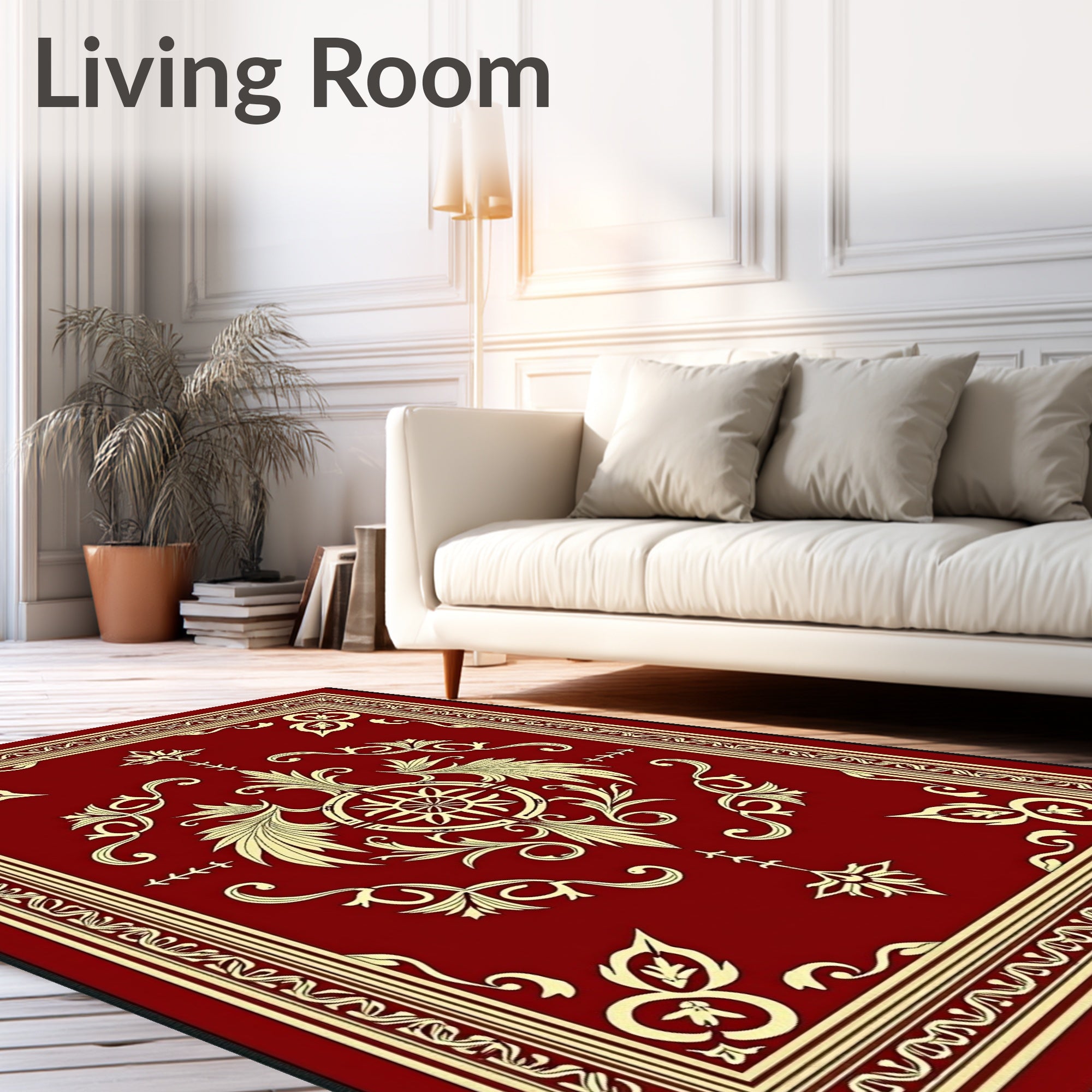Crimson Golden Floral Medallion Border Rug