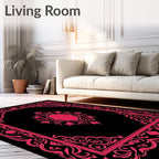 Bold Crimson Frame Floral Centerpiece Rug