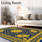 Royal Blue Yellow Floral Scroll Mandate Rug