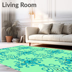 Aqua Teal Ornate Damask Rug