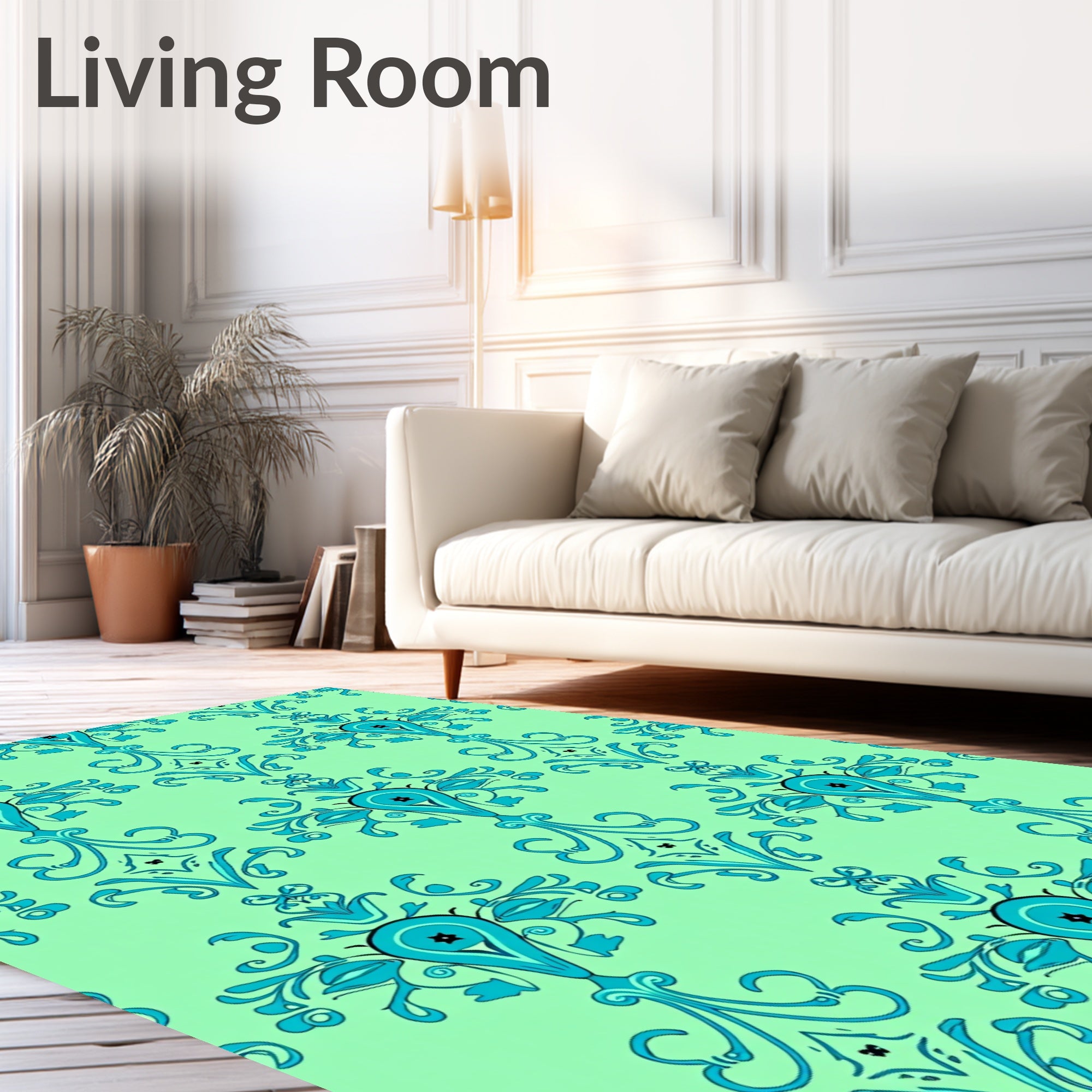 Aqua Teal Ornate Damask Rug