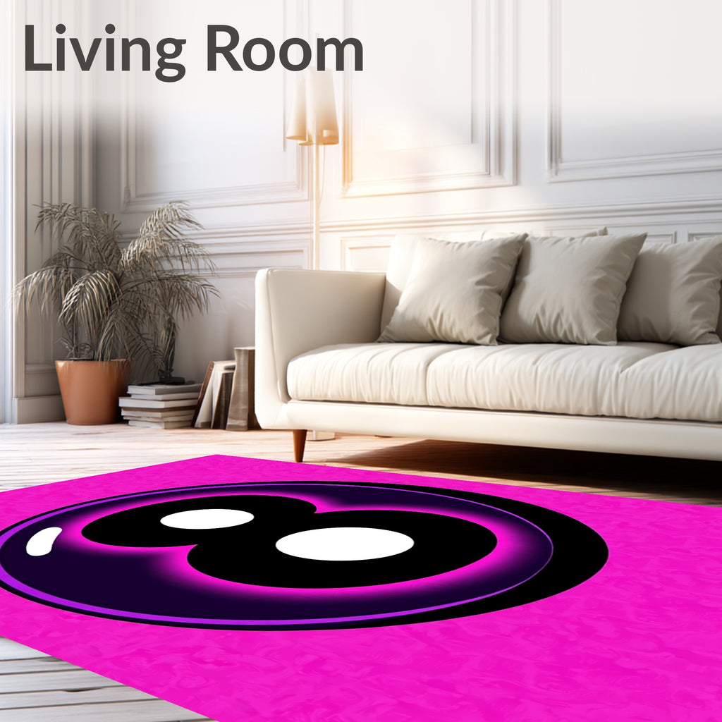 Vibrant Pink Black Eight Ball Rug