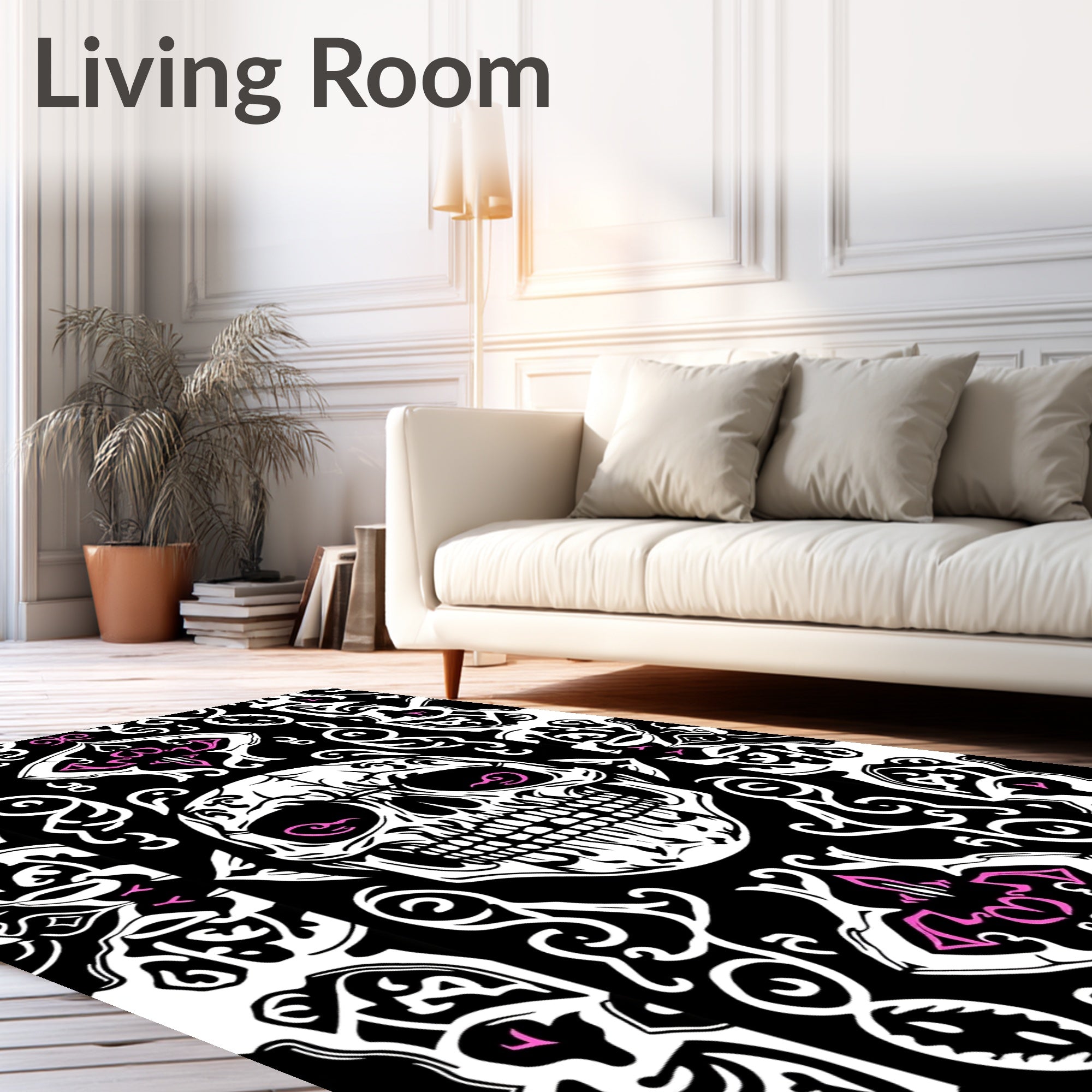 Gothic Skull Black Pink Accents Rug
