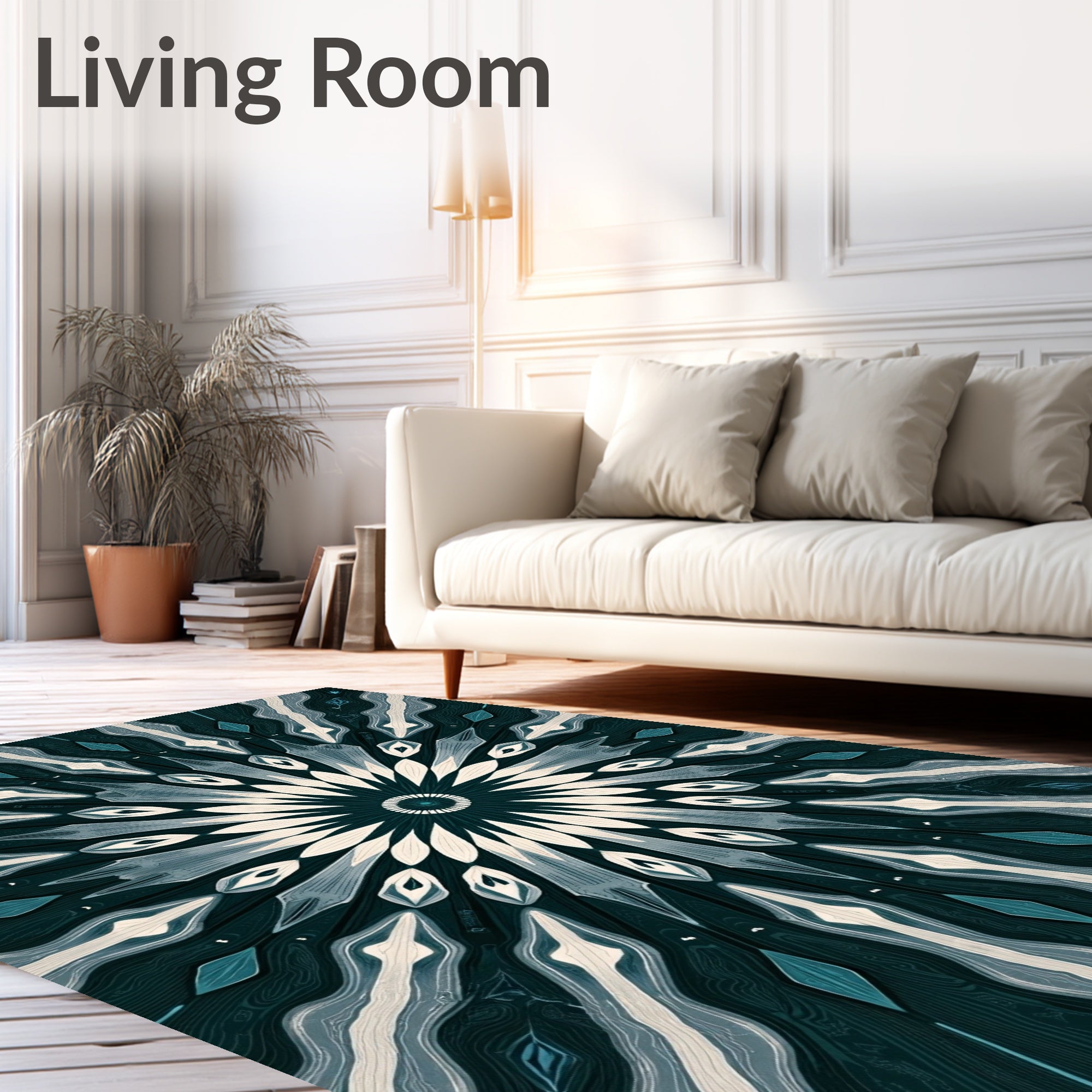 Deep Teal Petal Radiance Mandala Rug