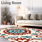 Crimson Teal Medallion Floral Art Rug