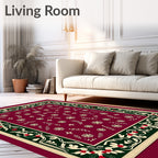 Crimson Floral Bordered Starburst Rug
