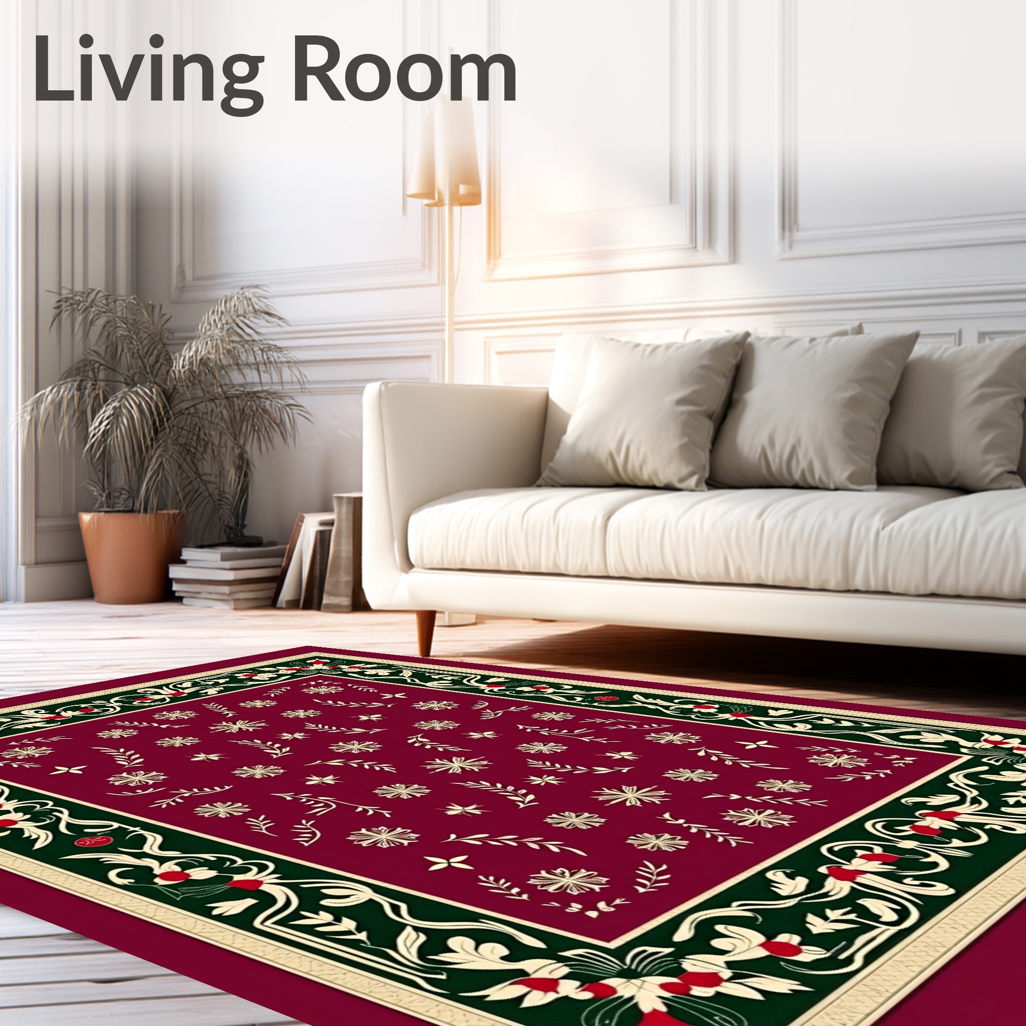 Crimson Floral Bordered Starburst Rug