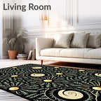 Black Golden Sunburst Fern Swirl Rug