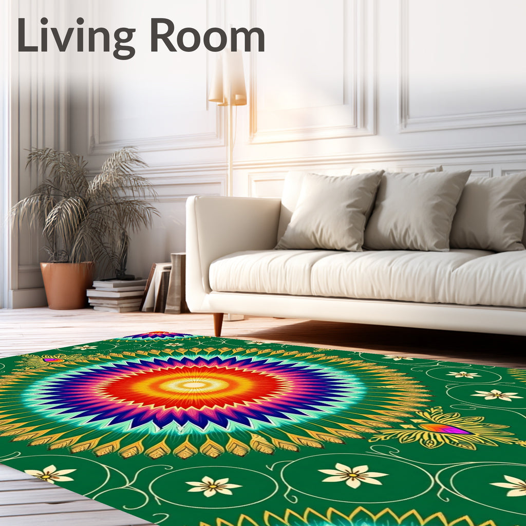 Radiant Rainbow Starburst Medallion Rug