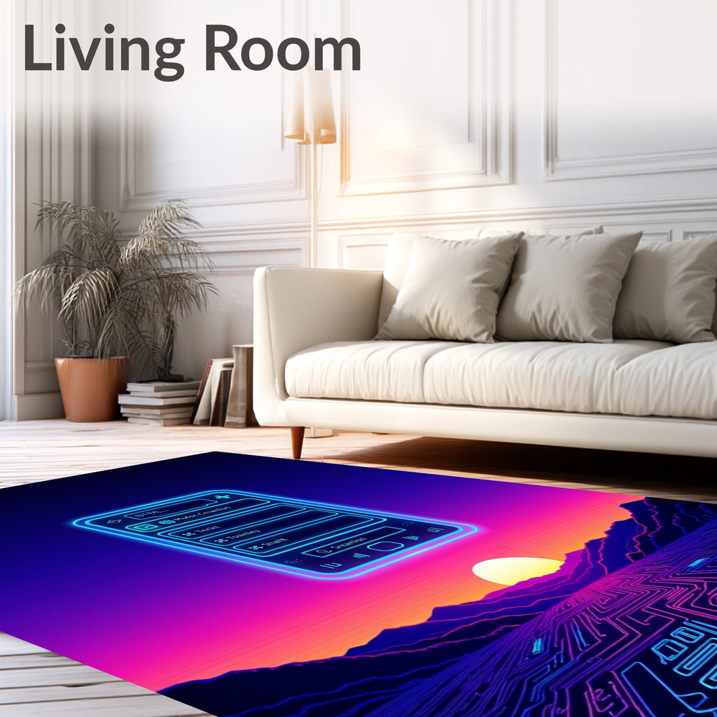 Neon Cyberpunk Horizon Interface Rug
