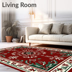 Crimson Bloom Botanical Border Design Rug