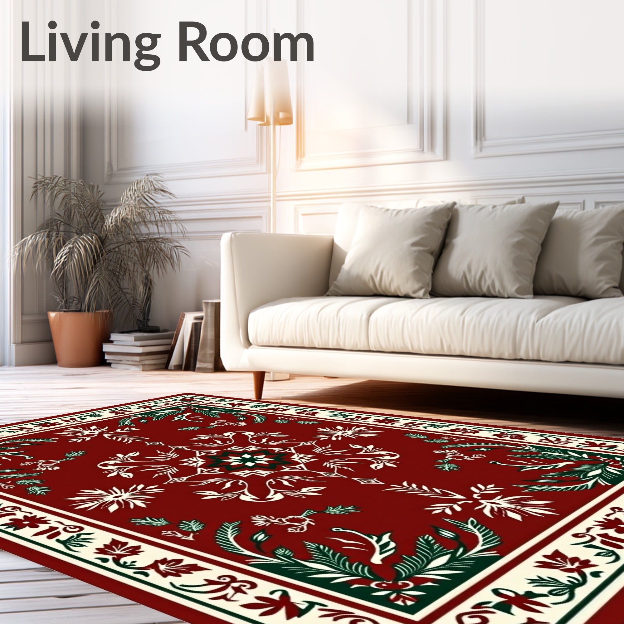 Crimson Bloom Botanical Border Design Rug