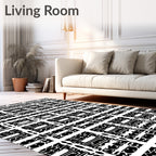 Black White Geometric Grid Lattice Rug