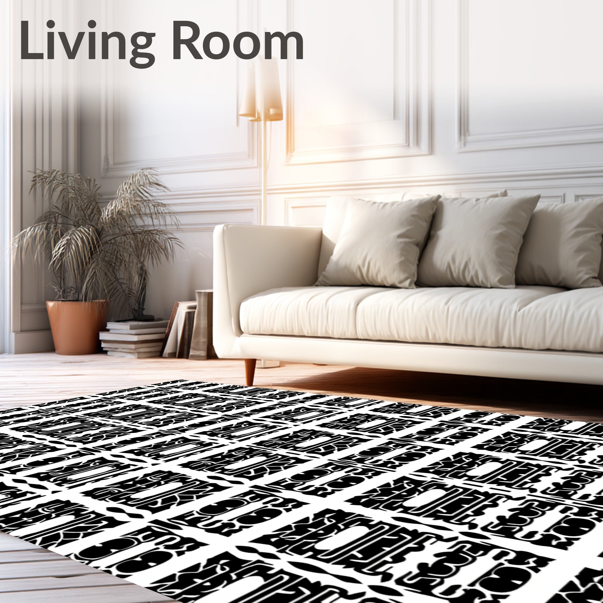 Black White Geometric Grid Lattice Rug