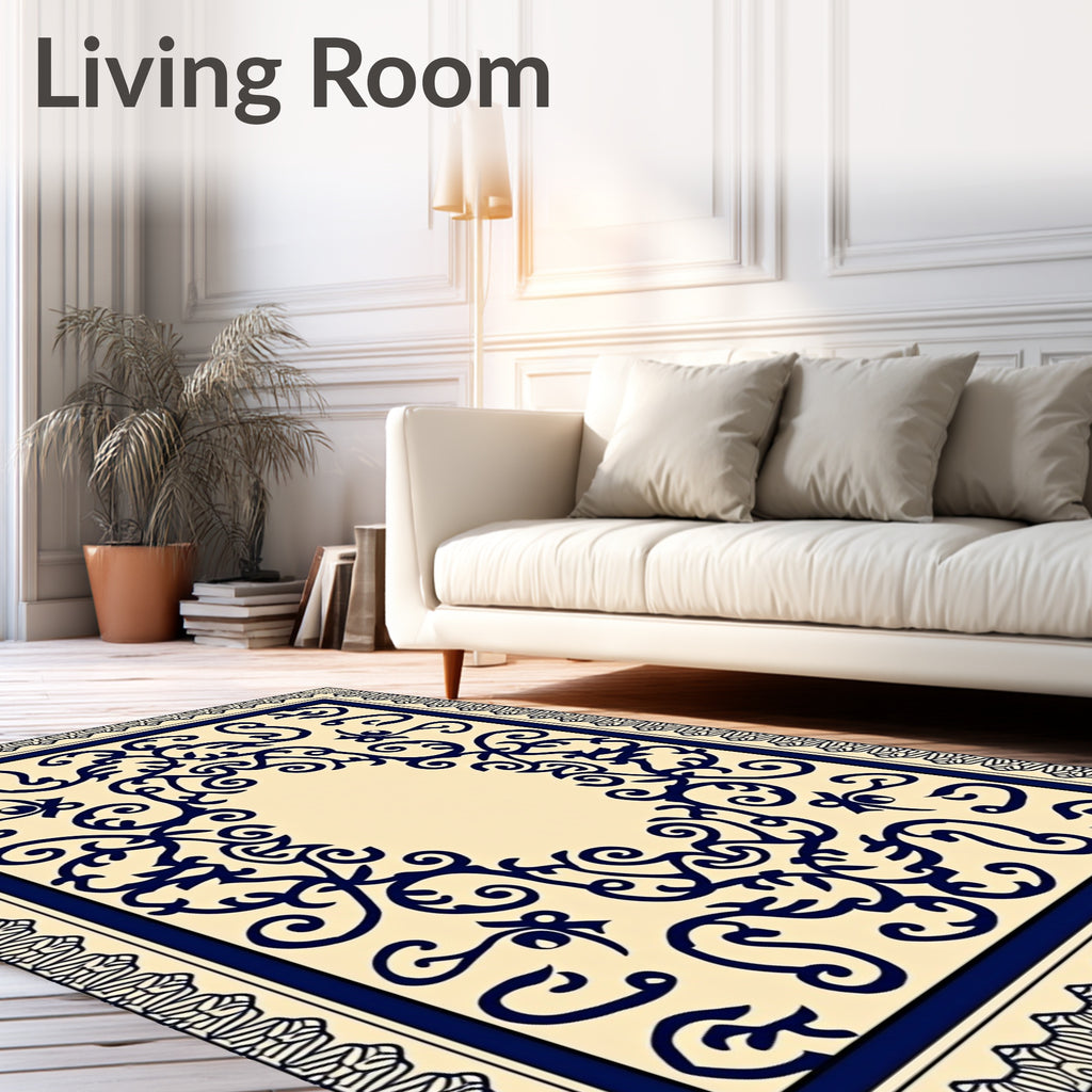 Navy Dark Blue Ornate Floral Medallion Rug