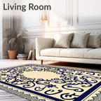 Navy Dark Blue Ornate Floral Medallion Rug