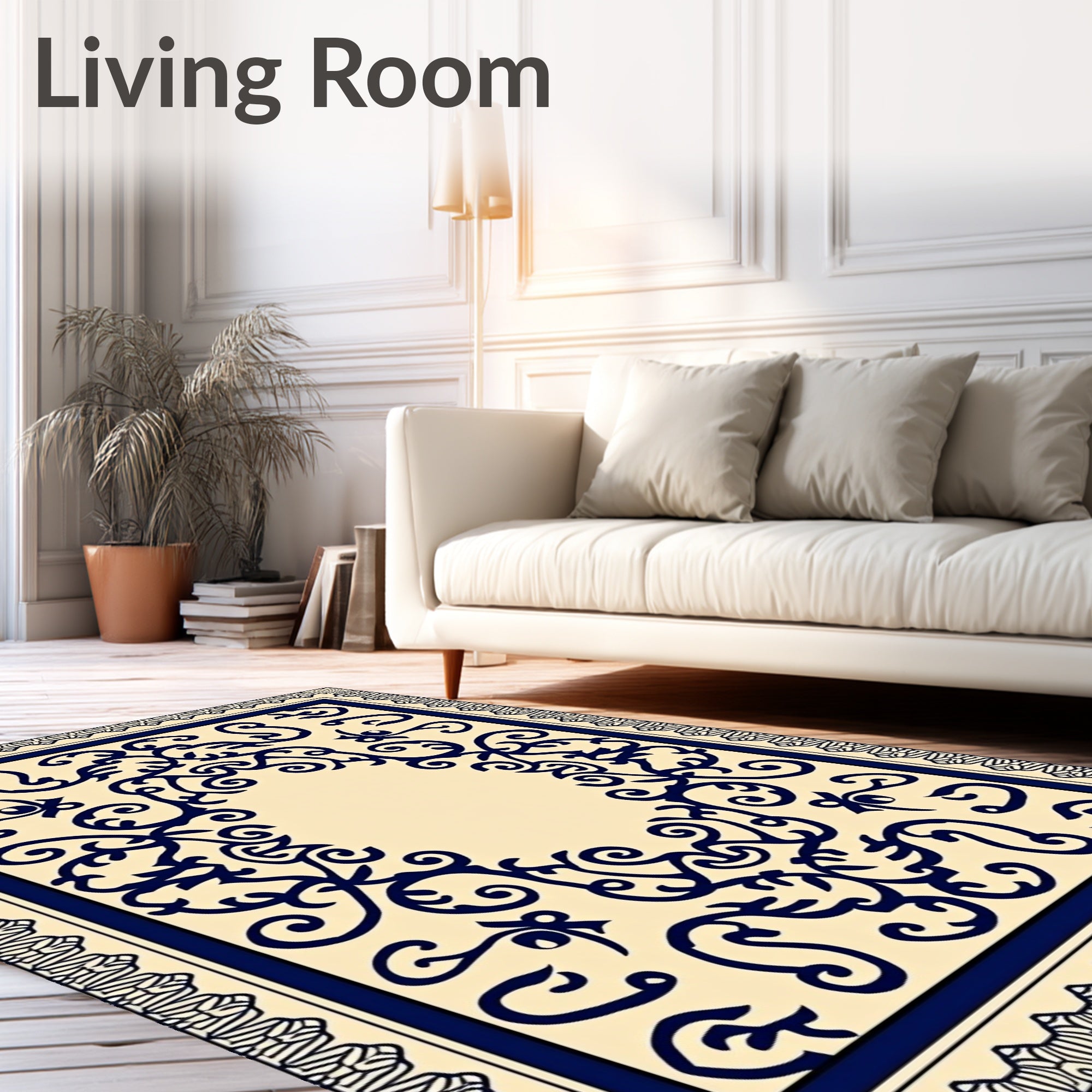 Navy Dark Blue Ornate Floral Medallion Rug
