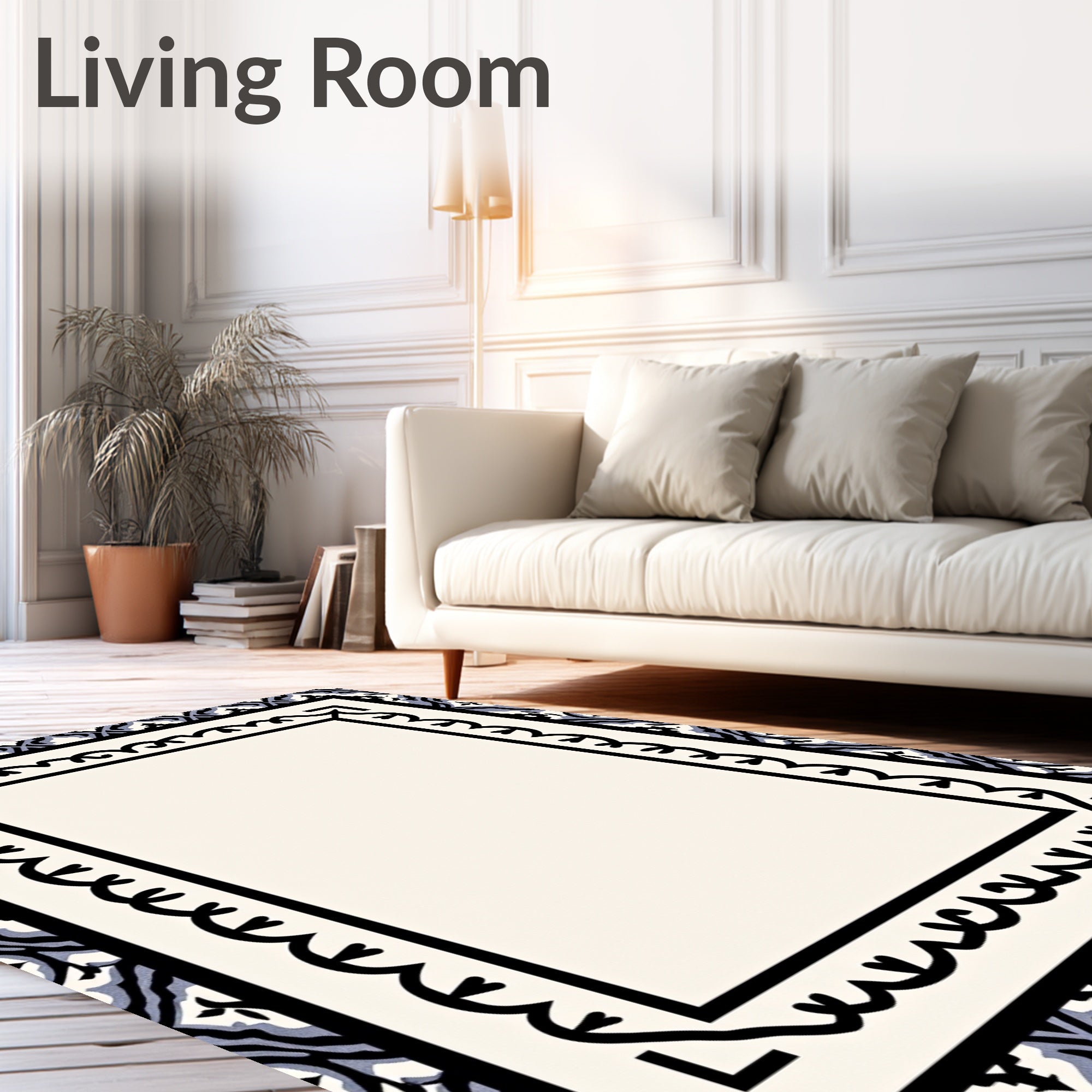 Black Ivory Geometric Scrolled Frame Rug