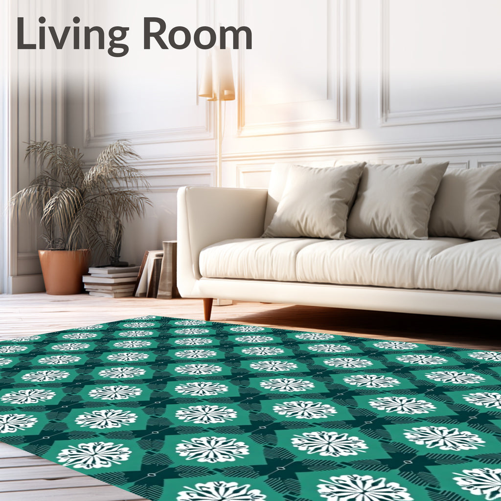 Emerald White Floral Diamond Geometric Rug