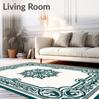 Emerald Green Ornate Frame Medallion Rug