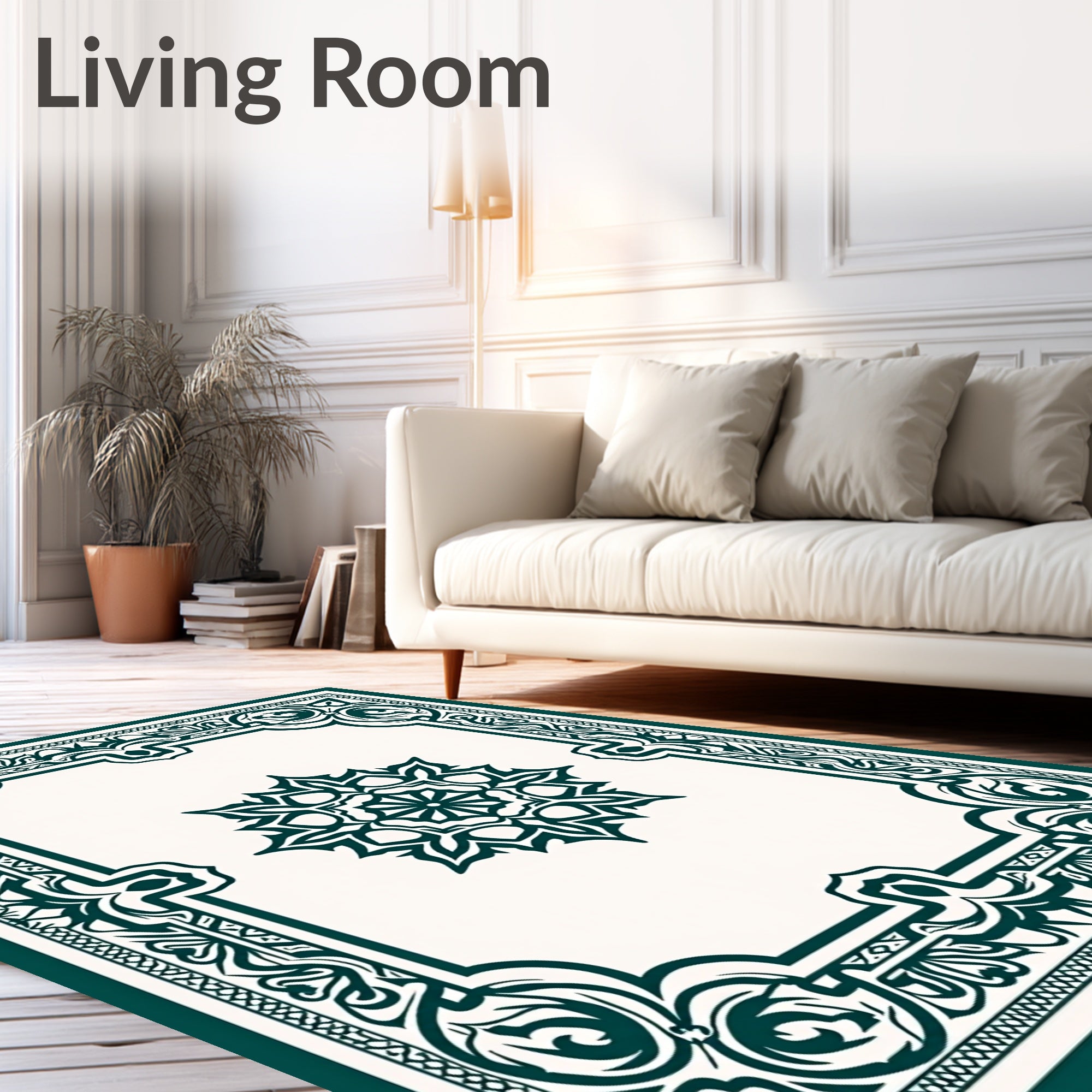 Emerald Green Ornate Frame Medallion Rug