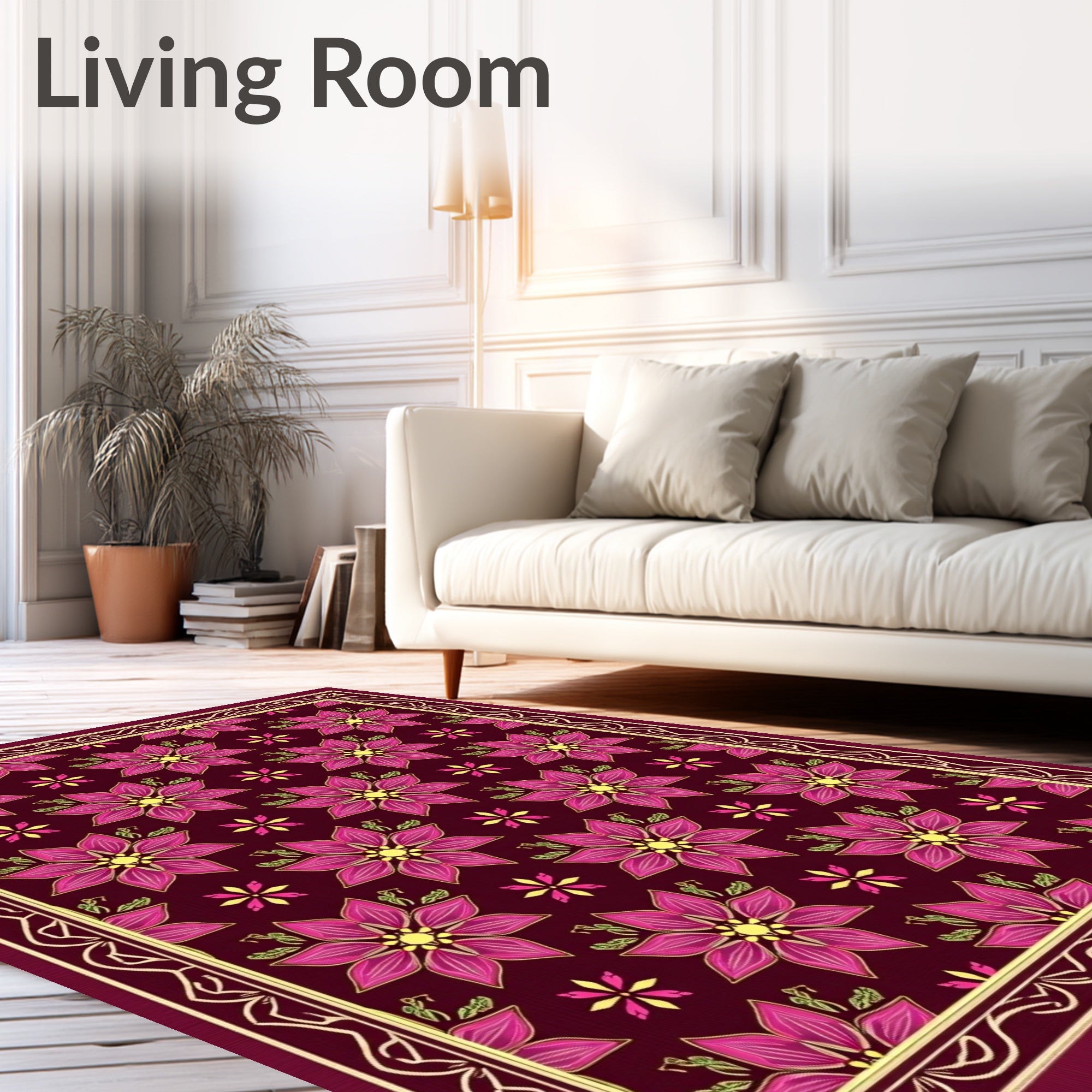 Rich Burgundy Pink Floral Medallion Rug