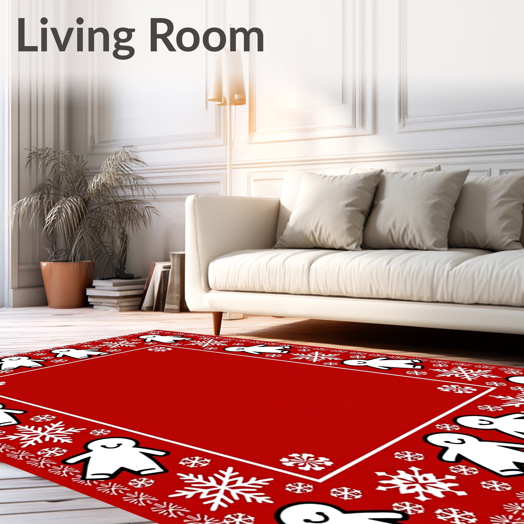 Red White Gingerbread Snowflakes Border Rug