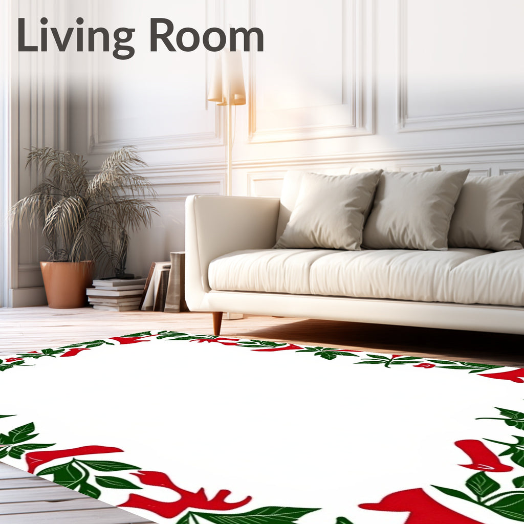 Festive Red Green Holly Garland Rug