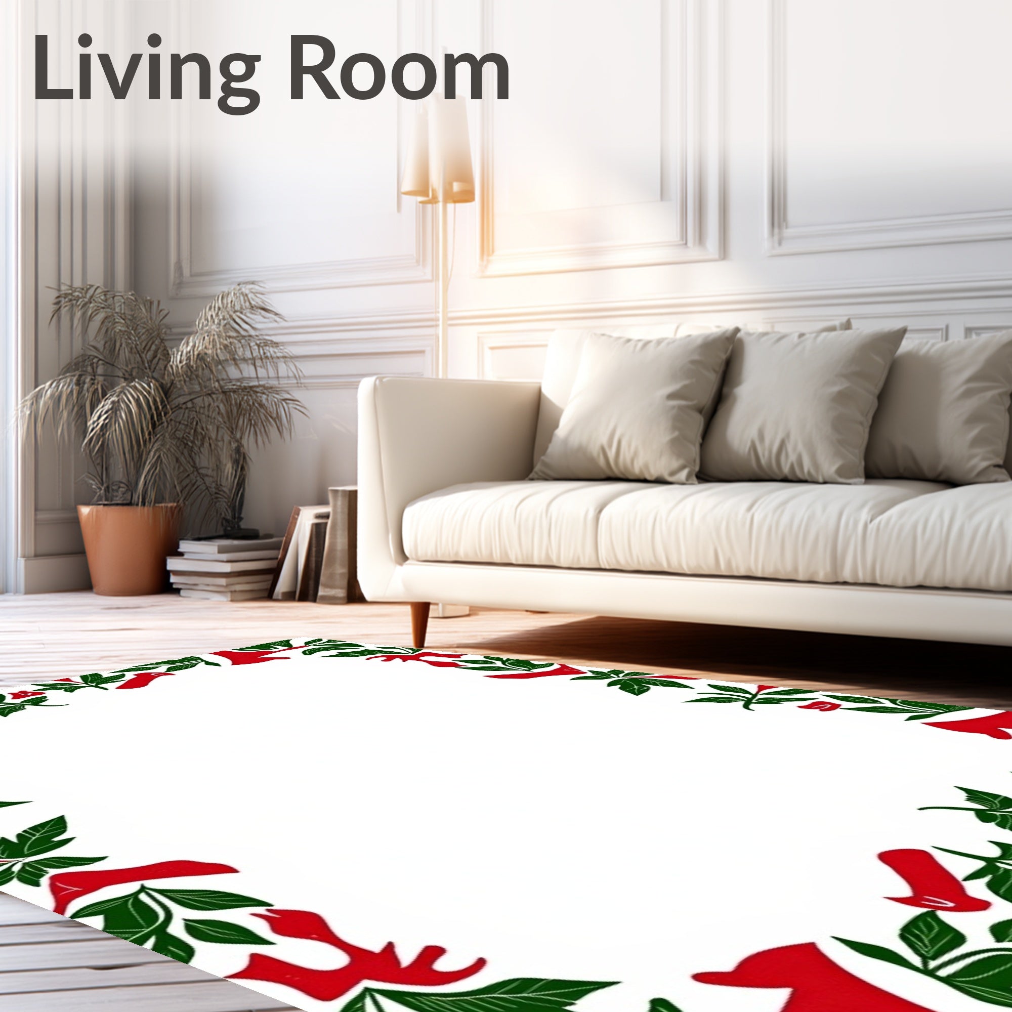 Festive Red Green Holly Garland Rug
