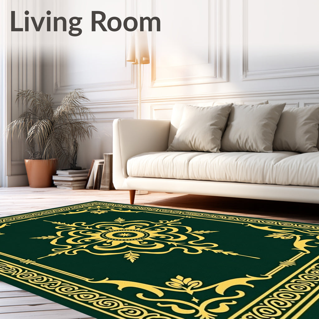 Emerald Gold Floral Medallion Accent Rug