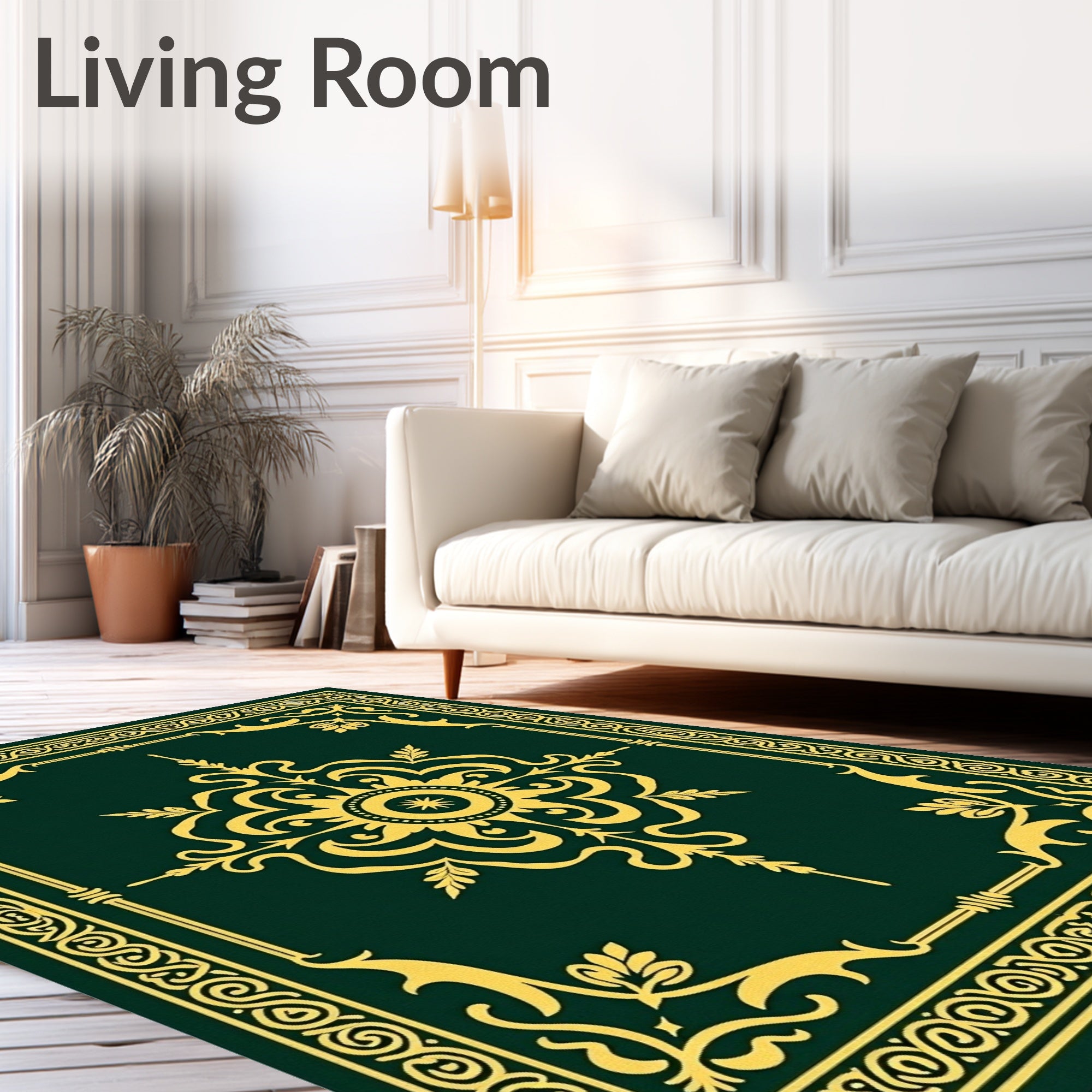 Emerald Gold Floral Medallion Accent Rug