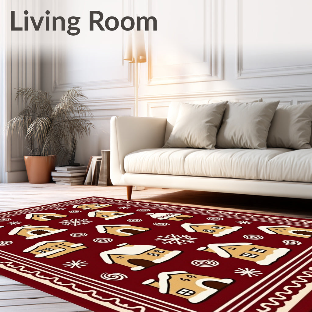 Cozy Gingerbread Houses Festive Red Rug