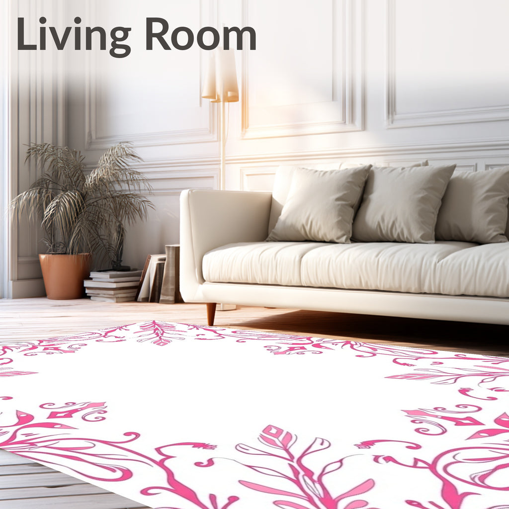 Fuchsia Faux Floral Corner Swirls Rug