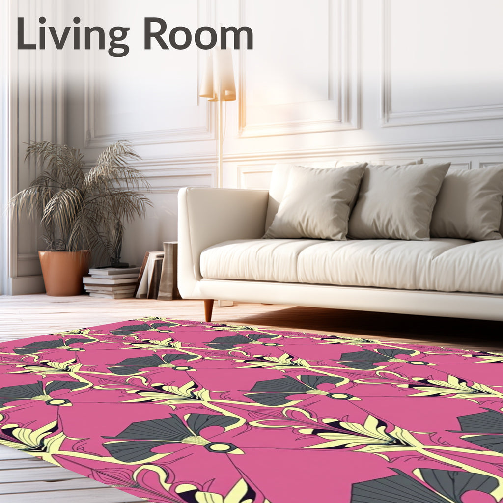 Art Deco Pink Gray Fan Floral Rug