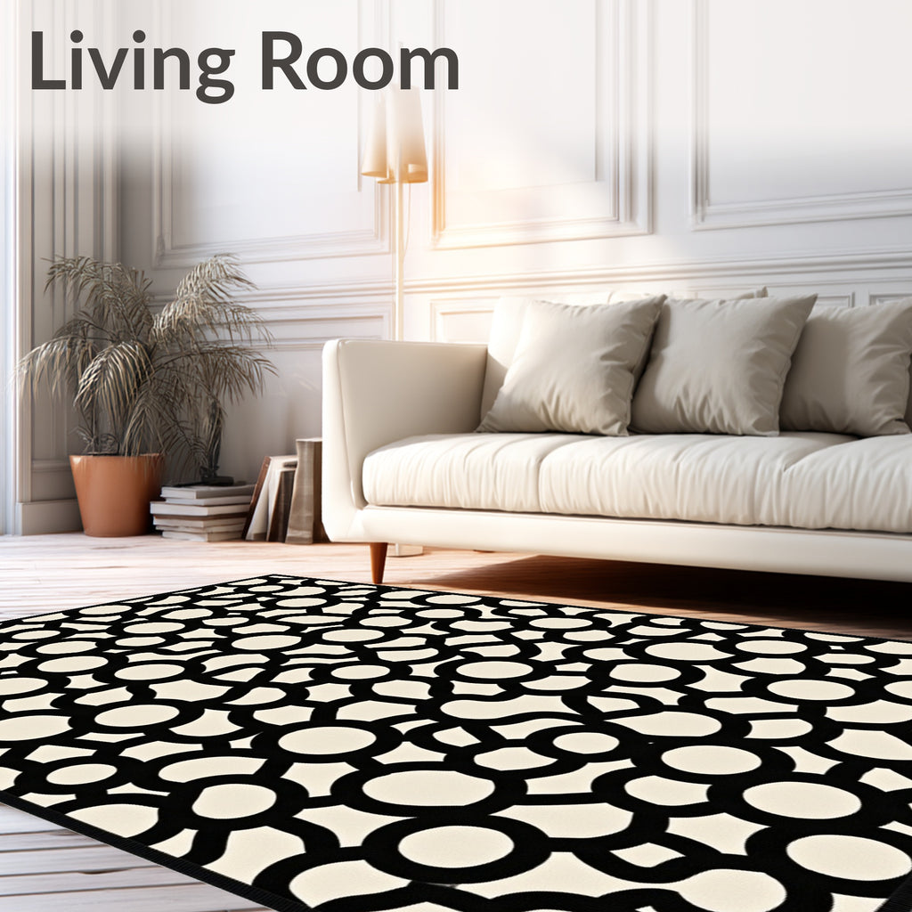 Black and Cream Blossom Cluster Rug
