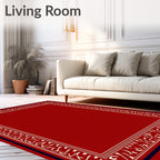 Crimson Bordered White Floral Vine Rug