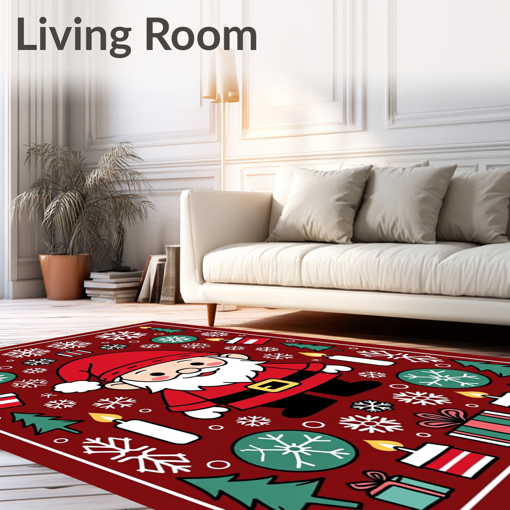 Jolly Santa with Snowflakes Garland Rug
