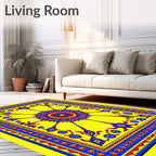 Vibrant Yellow Red Blue Sunburst Medallion Rug