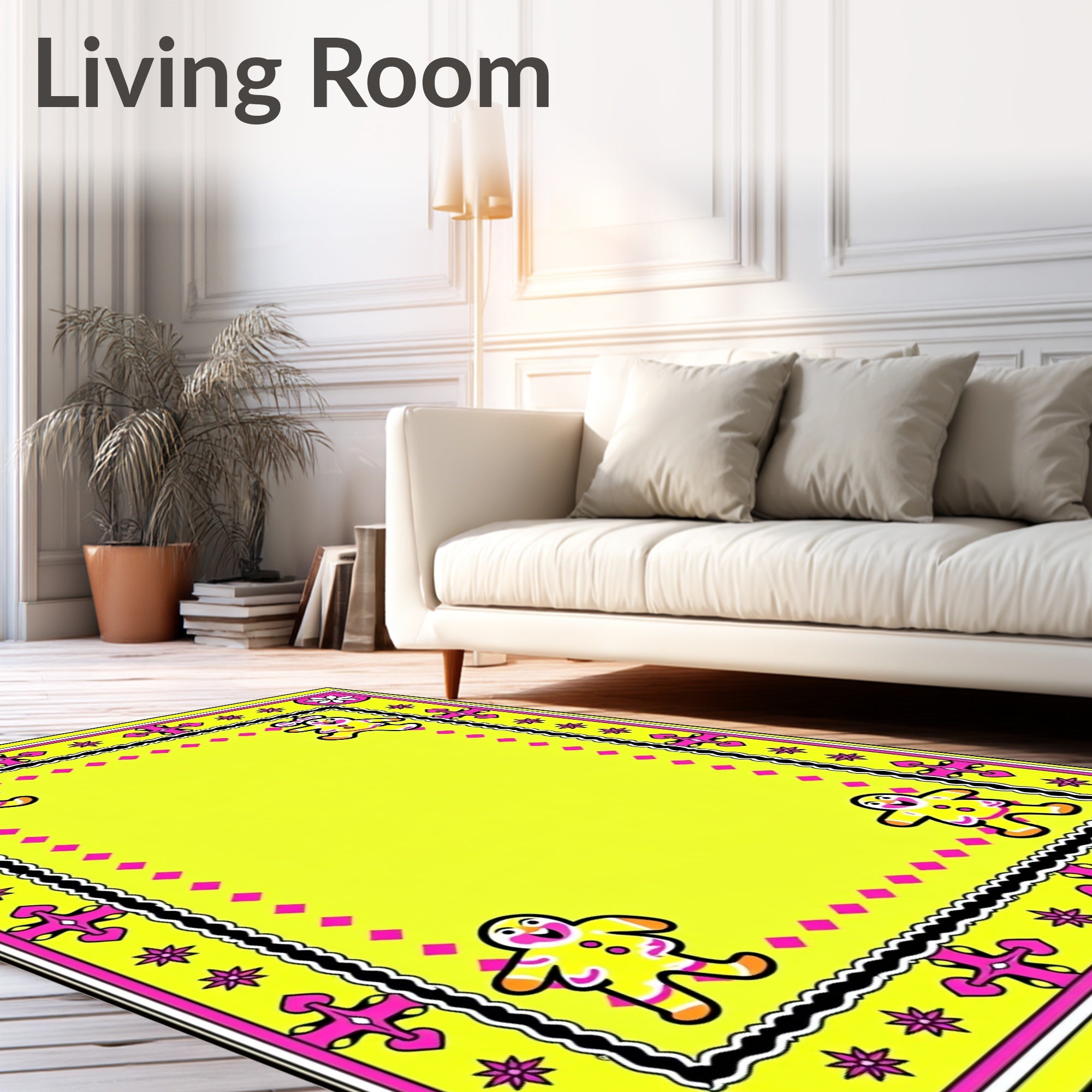 Yellow Gingerbread Men Border Rug