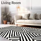 Bold Black And White Geometric Maze Rug