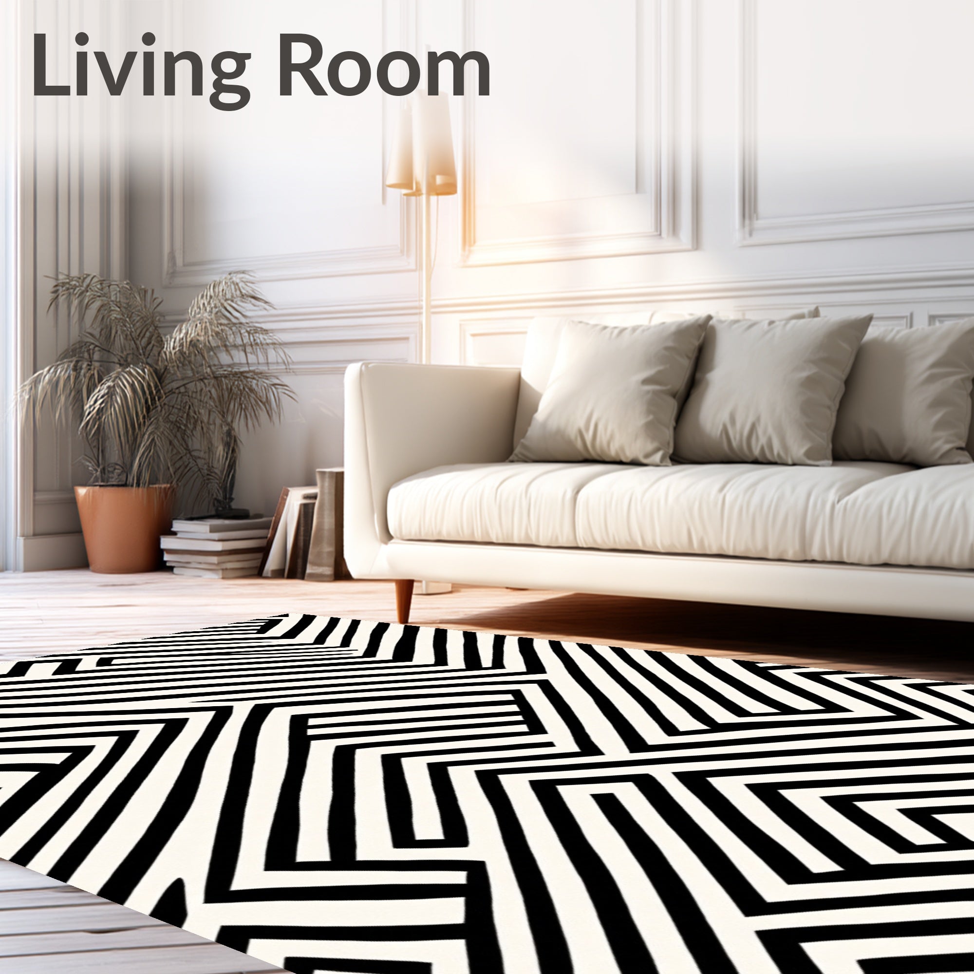 Bold Black And White Geometric Maze Rug