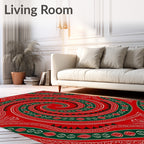 Crimson Green Swirl Folk Art Rug
