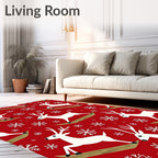 Red White Reindeer Snowflake Celebration Rug