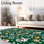 Whimsical Woodland Creatures Scatter Emerald Background Rug