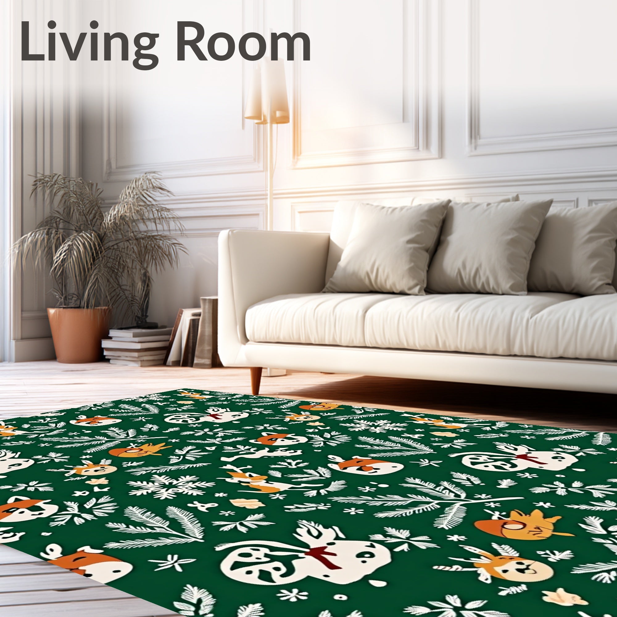 Whimsical Woodland Creatures Scatter Emerald Background Rug