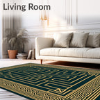 Art Deco Gold Maze Teal Rug