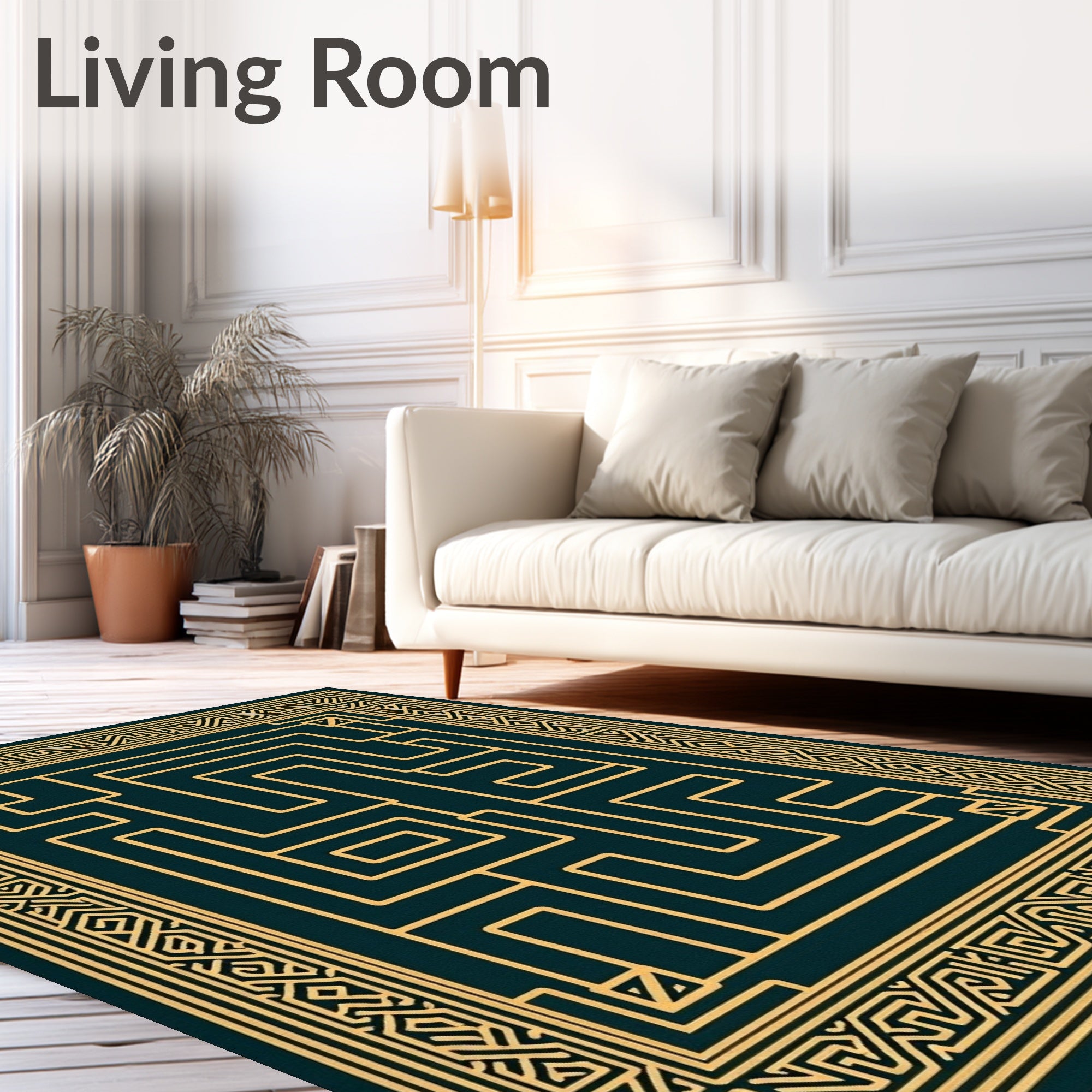 Art Deco Gold Maze Teal Rug