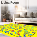 Vibrant Yellow Folk Art Shapes Rug