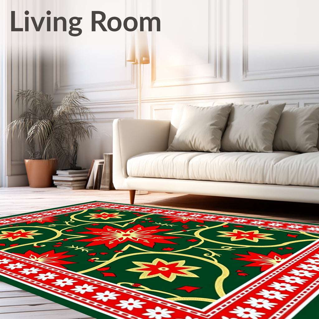 Grand Green Red Floral Medallions Rug